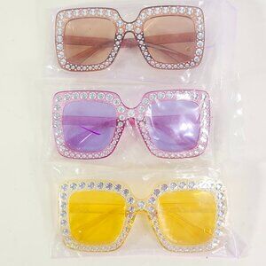 Square Sunglasses Rhinestone Frame MN5036 Mix Colors Lot of 3 Retro Glam Disco